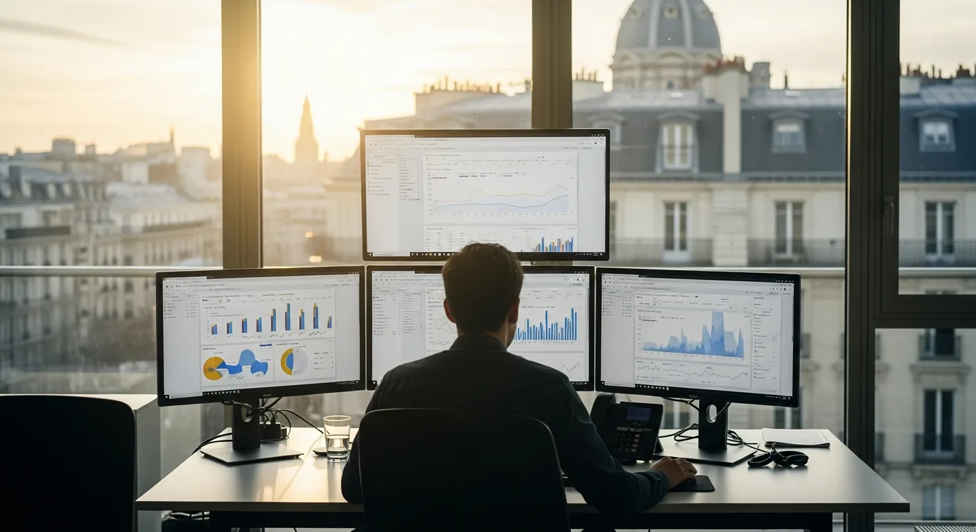 Bureau consultant Google Ads Paris avec écrans d'analyse de campagnes